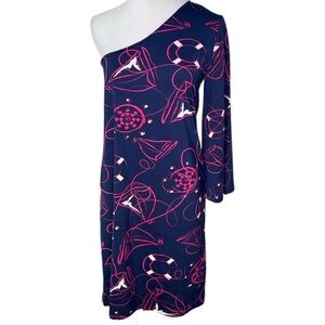 Tracy Negoshian One Shoulder Nautical Print Shift Dress with Pocket